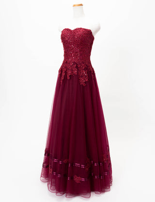 TWEED DRESS(ツイードドレス)のレッドブラックロングドレス・チュール｜TD1840-RBKのトルソー全身斜め画像です。
