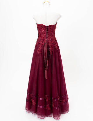 TWEED DRESS(ツイードドレス)のレッドブラックロングドレス・チュール｜TD1840-RBKのトルソー全身背面画像です。