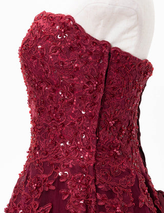TWEED DRESS(ツイードドレス)のレッドブラックロングドレス・チュール｜TD1840-RBKのトルソー上半身側面画像です。