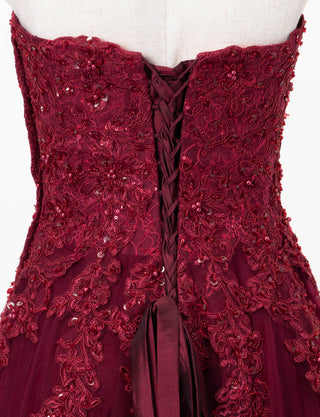TWEED DRESS(ツイードドレス)のレッドブラックロングドレス・チュール｜TD1840-RBKのトルソー上半身背面画像です。