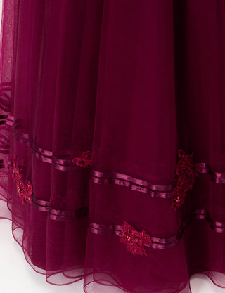 TWEED DRESS(ツイードドレス)のレッドブラックロングドレス・チュール｜TD1840-RBKのスカート裾拡大画像です。