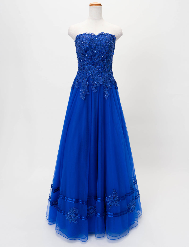 TWEED DRESS(ツイードドレス)のロイヤルブルーロングドレス・チュール｜TD1840-RBLのトルソー全身正面画像です。