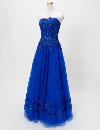 TWEED DRESS(ツイードドレス)のロイヤルブルーロングドレス・チュール｜TD1840-RBLのトルソー全身斜め画像です。