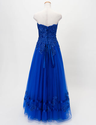 TWEED DRESS(ツイードドレス)のロイヤルブルーロングドレス・チュール｜TD1840-RBLのトルソー全身背面画像です。