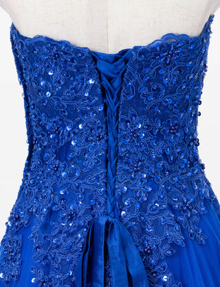 TWEED DRESS(ツイードドレス)のロイヤルブルーロングドレス・チュール｜TD1840-RBLのトルソー上半身背面画像です。