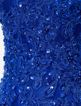 TWEED DRESS(ツイードドレス)のロイヤルブルーロングドレス・チュール｜TD1840-RBLのトルソー上半身装飾拡大画像です。