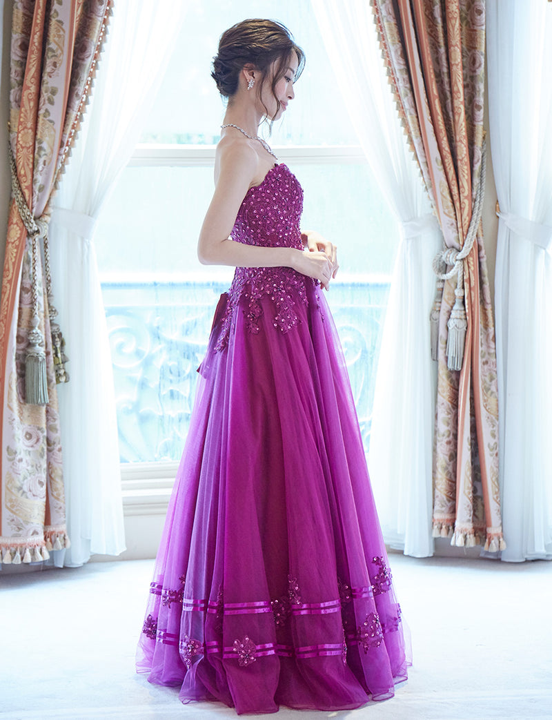 TWEED DRESS(ツイードドレス)のラズベリーレッドロングドレス・チュール｜TD1840-RYRDの全身側面画像です。