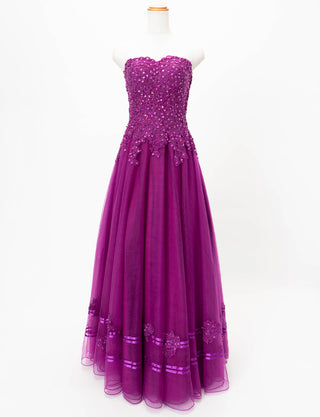 TWEED DRESS(ツイードドレス)のラズベリーレッドロングドレス・チュール｜TD1840-RYRDのトルソー全身正面画像です。