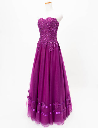 TWEED DRESS(ツイードドレス)のラズベリーレッドロングドレス・チュール｜TD1840-RYRDのトルソー全身斜め画像です。