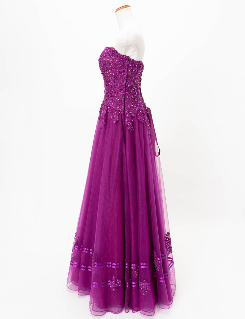 TWEED DRESS(ツイードドレス)のラズベリーレッドロングドレス・チュール｜TD1840-RYRDのトルソー全身側面画像です。