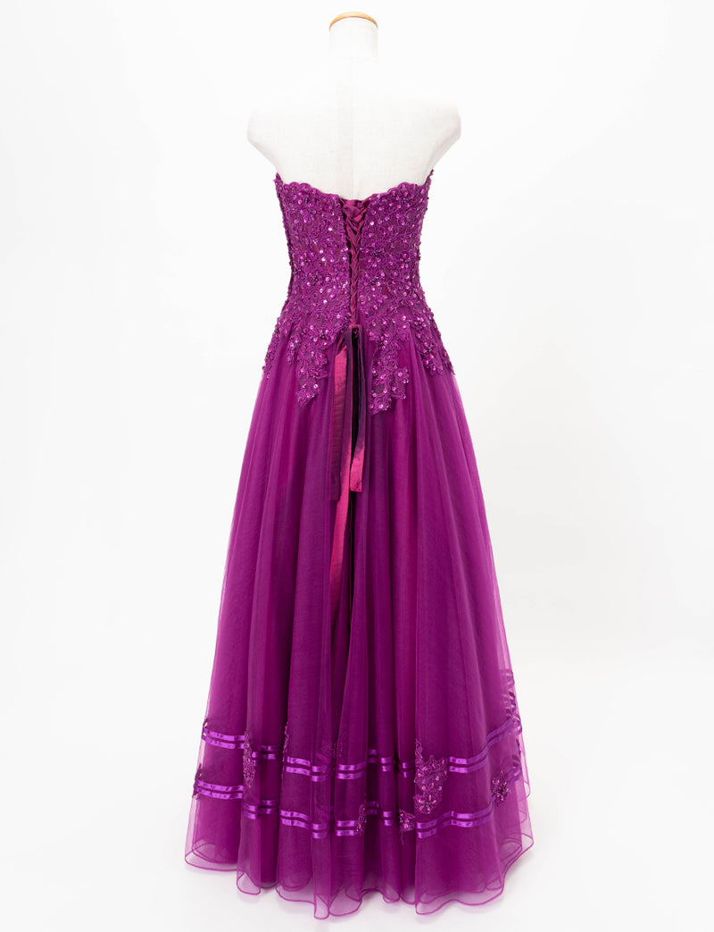 TWEED DRESS(ツイードドレス)のラズベリーレッドロングドレス・チュール｜TD1840-RYRDのトルソー全身背面画像です。