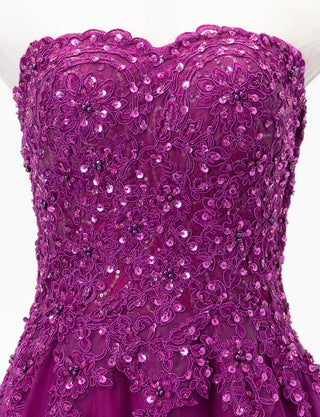 TWEED DRESS(ツイードドレス)のラズベリーレッドロングドレス・チュール｜TD1840-RYRDのトルソー上半身正面画像です。
