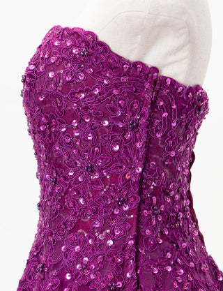 TWEED DRESS(ツイードドレス)のラズベリーレッドロングドレス・チュール｜TD1840-RYRDのトルソー上半身側面画像です。