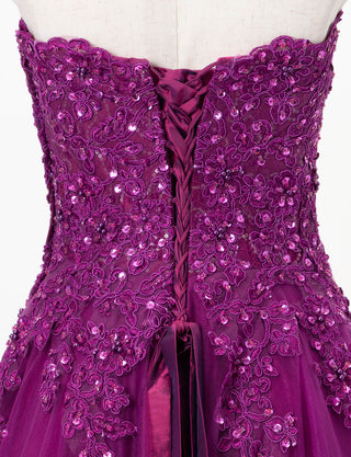TWEED DRESS(ツイードドレス)のラズベリーレッドロングドレス・チュール｜TD1840-RYRDのトルソー上半身背面画像です。