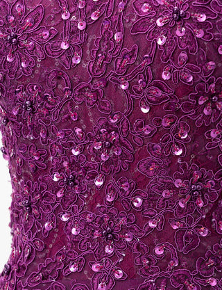 TWEED DRESS(ツイードドレス)のラズベリーレッドロングドレス・チュール｜TD1840-RYRDの上半身装飾拡大画像です。