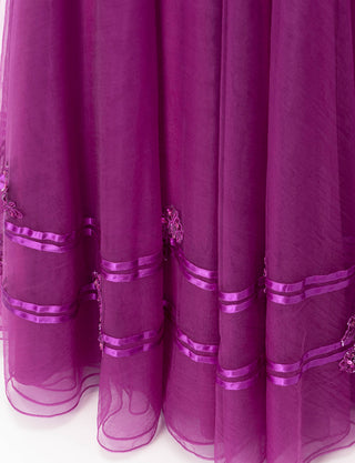 TWEED DRESS(ツイードドレス)のラズベリーレッドロングドレス・チュール｜TD1840-RYRDのスカート裾拡大画像です。