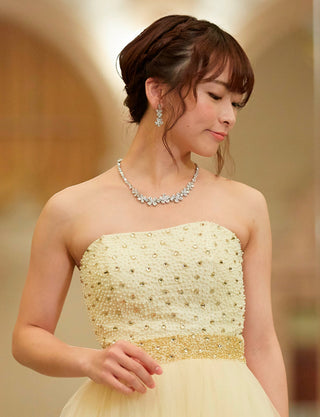 TWEED DRESS(ツイードドレス)のシャンパンゴールドロングドレス・チュール｜TD1852-CGDの上半身正面画像です。