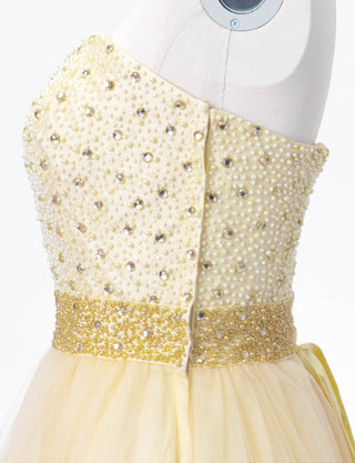 TWEED DRESS(ツイードドレス)のシャンパンゴールドロングドレス・チュール｜TD1852-CGDのトルソー上半身側面画像です。