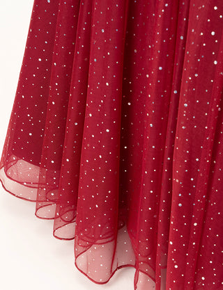 TWEED DRESS(ツイードドレス)のワインレッドロングドレス・チュール｜TD1853-WRDのスカート裾拡大画像です。