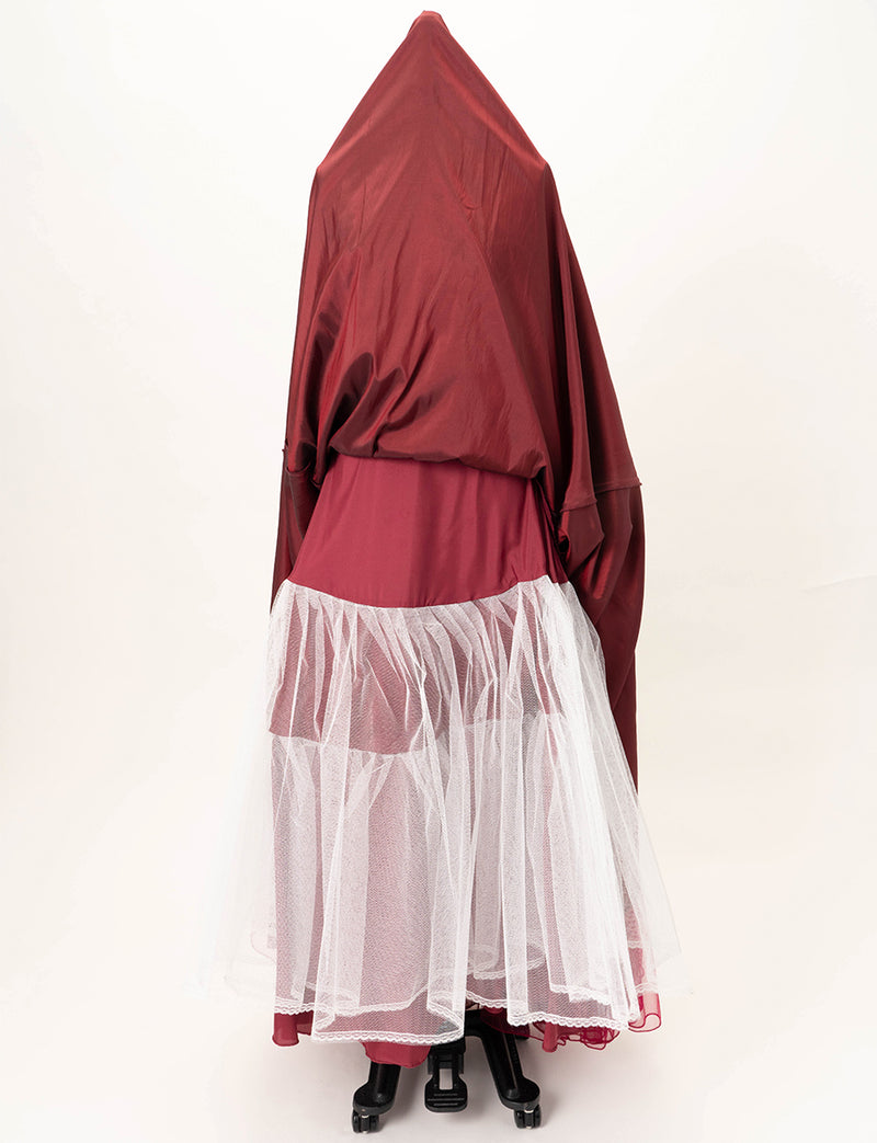 TWEED DRESS(ツイードドレス)のワインレッドロングドレス・チュール｜TD1853-WRDのスカートパニエ画像です。