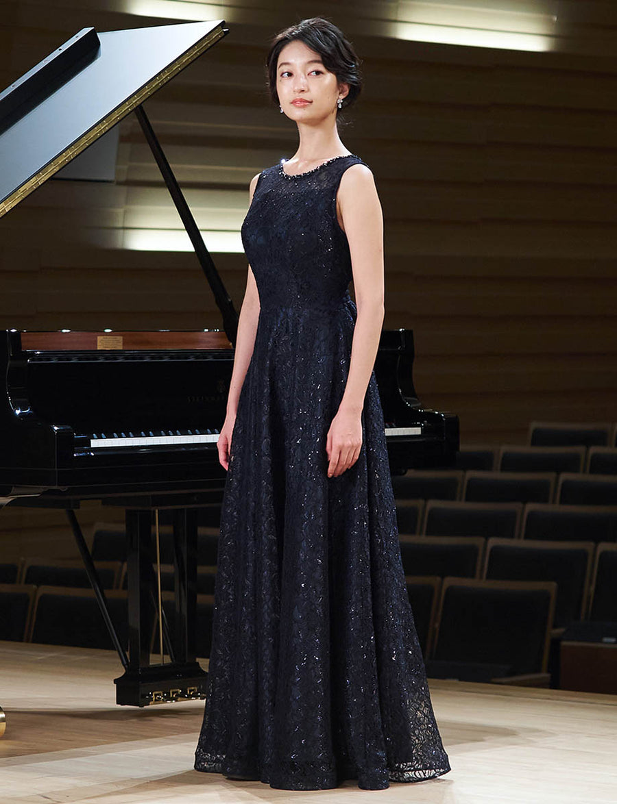 演奏会ドレス・ステージドレスにお薦めダークネイビーロングドレス