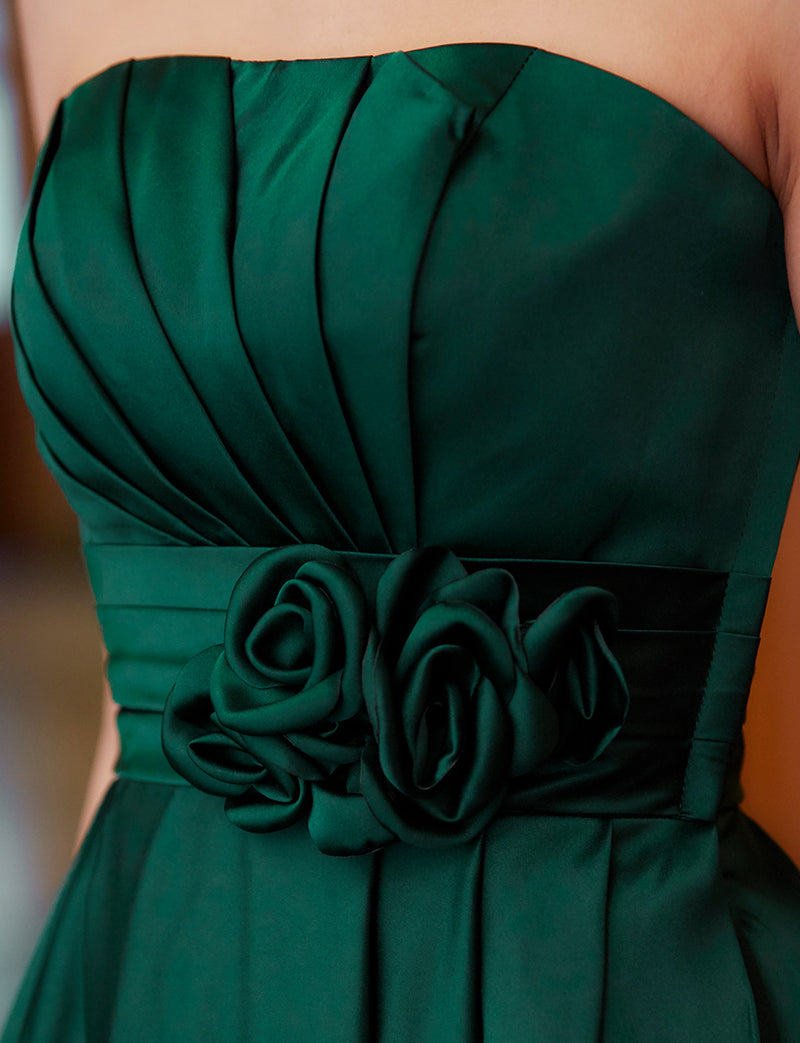TWEED DRESS(ツイードドレス)のボトルグリーンロングドレス・サテン ｜TH1407-1-BGNの上半身装飾拡大画像です。