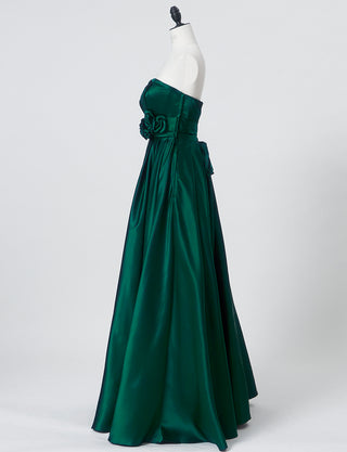 TWEED DRESS(ツイードドレス)のボトルグリーンロングドレス・サテン ｜TH1407-1-BGNのトルソー全身側面画像です。