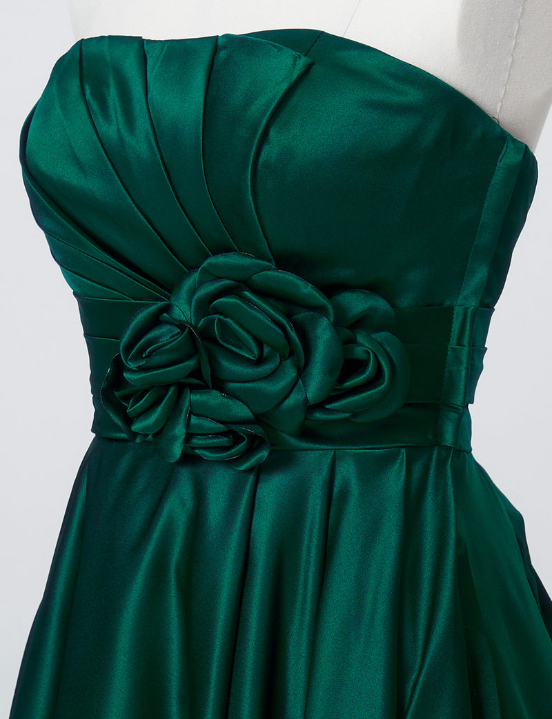 TWEED DRESS(ツイードドレス)のボトルグリーンロングドレス・サテン ｜TH1407-1-BGNのトルソー上半身斜め画像です。