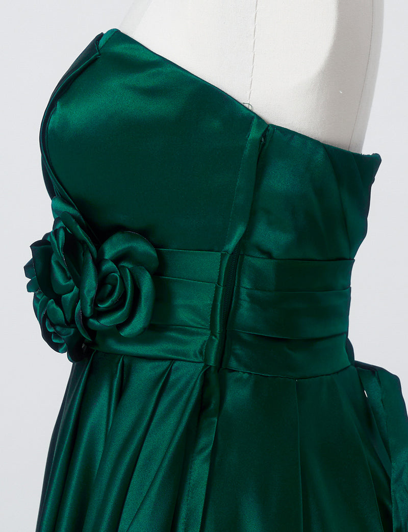 TWEED DRESS(ツイードドレス)のボトルグリーンロングドレス・サテン ｜TH1407-1-BGNのトルソー上半身側面画像です。