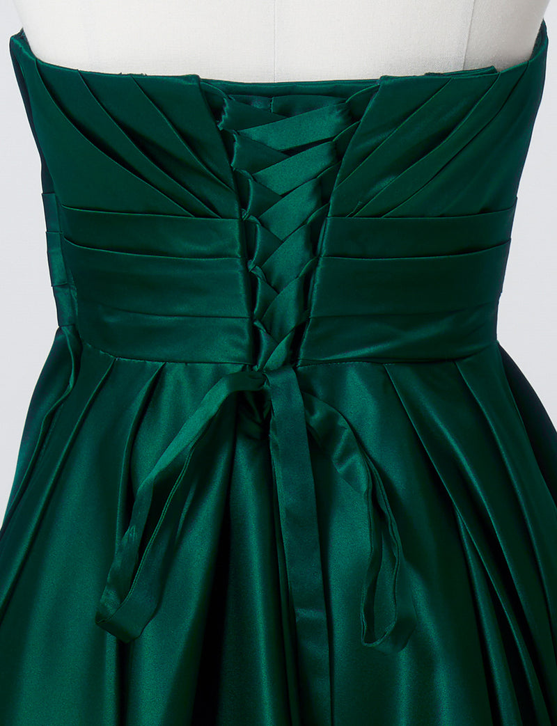 TWEED DRESS(ツイードドレス)のボトルグリーンロングドレス・サテン ｜TH1407-1-BGNのトルソー上半身背面画像です。