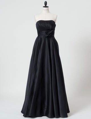 TWEED DRESS(ツイードドレス)のブラックロングドレス・サテン ｜TH1407-1-BKのトルソー全身正面画像です。