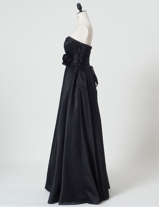 TWEED DRESS(ツイードドレス)のブラックロングドレス・サテン ｜TH1407-1-BKのトルソー全身側面画像です。