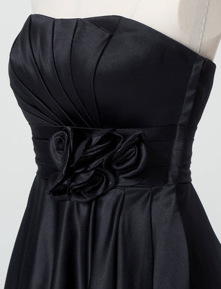 TWEED DRESS(ツイードドレス)のブラックロングドレス・サテン ｜TH1407-1-BKのトルソー上半身斜め画像です。