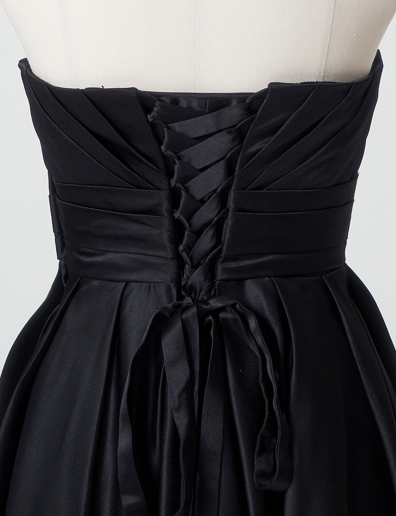 TWEED DRESS(ツイードドレス)のブラックロングドレス・サテン ｜TH1407-1-BKのトルソー上半身背面画像です。