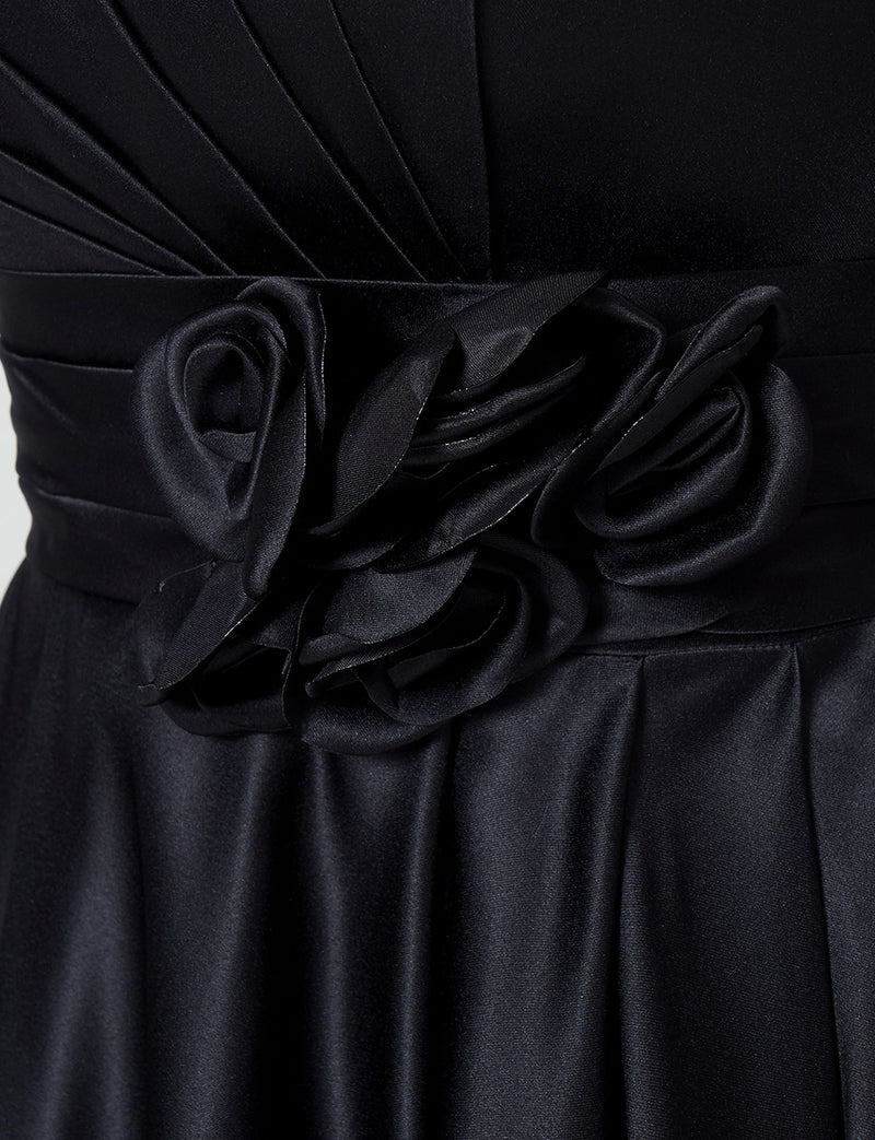 TWEED DRESS(ツイードドレス)のブラックロングドレス・サテン ｜TH1407-1-BKのウエストコサージュ拡大画像です。
