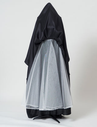 TWEED DRESS(ツイードドレス)のブラックロングドレス・サテン ｜TH1407-1-BKのスカートパニエ画像です。