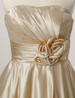 TWEED DRESS(ツイードドレス)のシャンパンゴールドロングドレス・サテン ｜TH1407-1-CGDのトルソー上半身正面画像です。