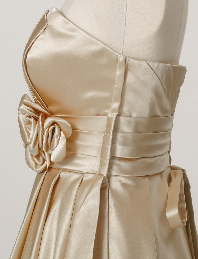 TWEED DRESS(ツイードドレス)のシャンパンゴールドロングドレス・サテン ｜TH1407-1-CGDのトルソー上半身側面画像です。