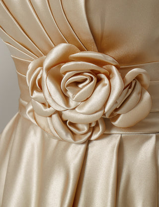 TWEED DRESS(ツイードドレス)のシャンパンゴールドロングドレス・サテン ｜TH1407-1-CGDのウエストコサージュ拡大画像です。