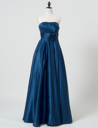TWEED DRESS(ツイードドレス)のミッドナイトブルーロングドレス・サテン ｜TH1407-1-MBLのトルソー全身正面画像です。