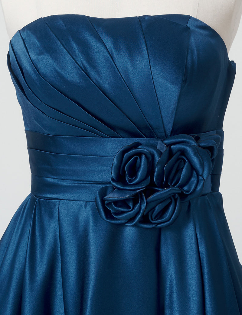 TWEED DRESS(ツイードドレス)のミッドナイトブルーロングドレス・サテン ｜TH1407-1-MBLのトルソー上半身正面画像です。
