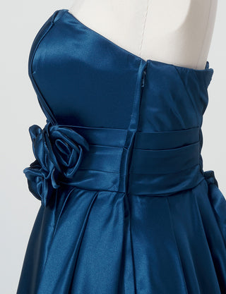 TWEED DRESS(ツイードドレス)のミッドナイトブルーロングドレス・サテン ｜TH1407-1-MBLのトルソー上半身側面画像です。