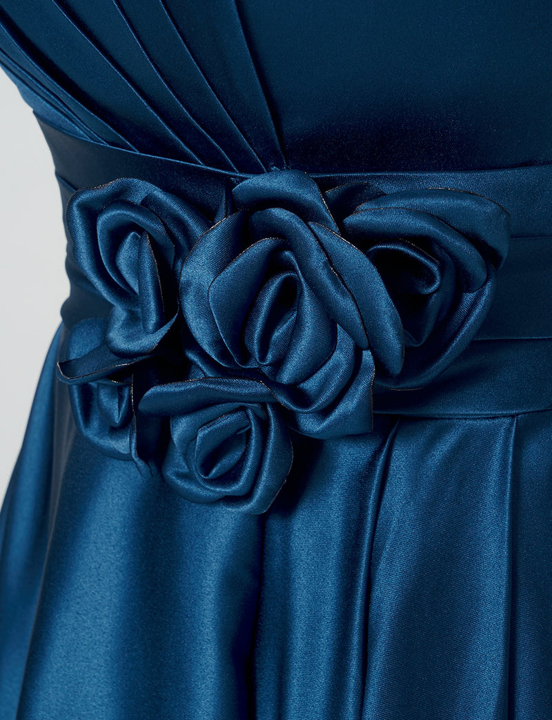 TWEED DRESS(ツイードドレス)のミッドナイトブルーロングドレス・サテン ｜TH1407-1-MBLのウエストコサージュ拡大画像です。