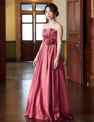 TWEED DRESS(ツイードドレス)のピンクローズロングドレス・サテン ｜TH1407-1-PKRの全身斜め画像です。