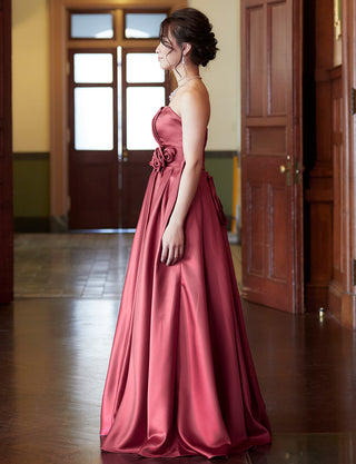 TWEED DRESS(ツイードドレス)のピンクローズロングドレス・サテン ｜TH1407-1-PKRの全身側面画像です。