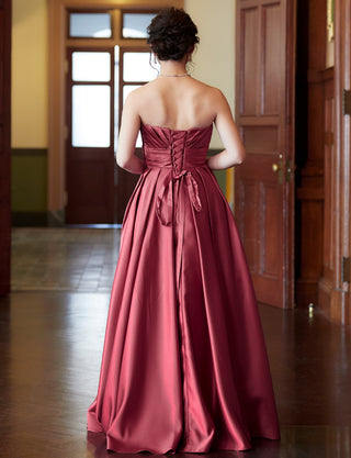 TWEED DRESS(ツイードドレス)のピンクローズロングドレス・サテン ｜TH1407-1-PKRの全身背面画像です。