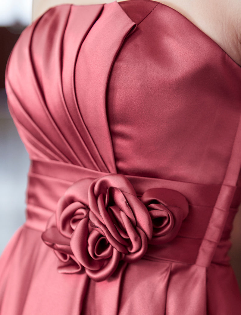 TWEED DRESS(ツイードドレス)のピンクローズロングドレス・サテン ｜TH1407-1-PKRの上半身装飾拡大画像です。