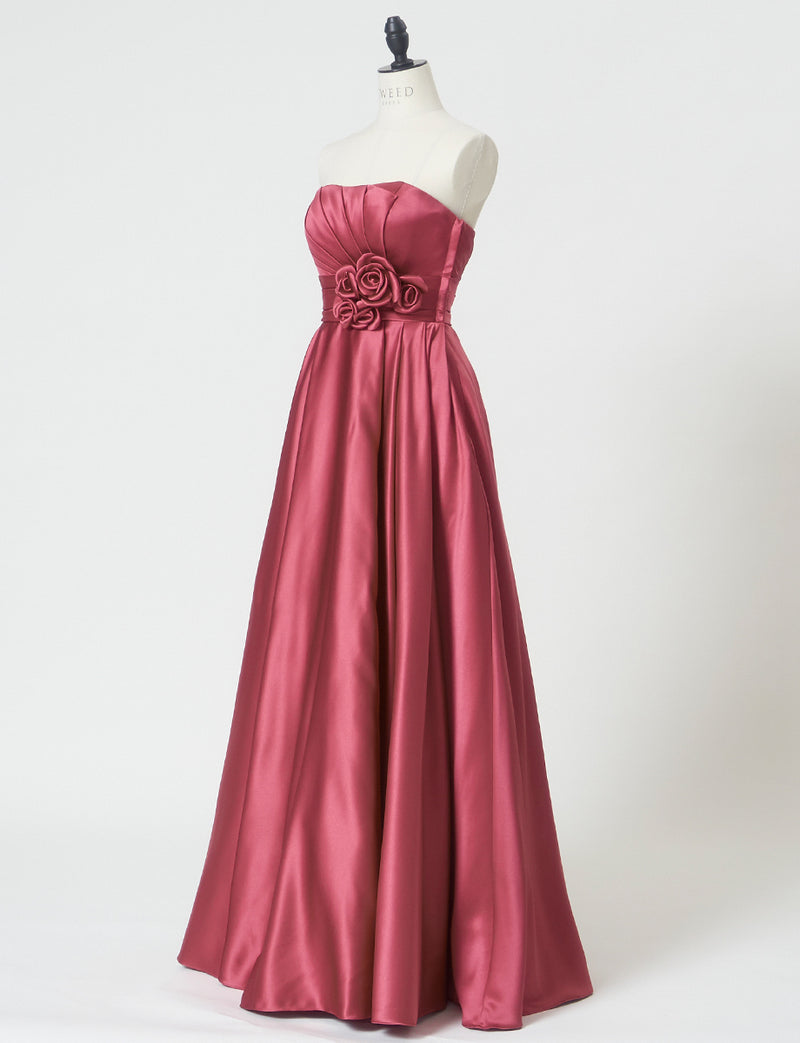 TWEED DRESS(ツイードドレス)のピンクローズロングドレス・サテン ｜TH1407-1-PKRのトルソー全身斜め画像です。
