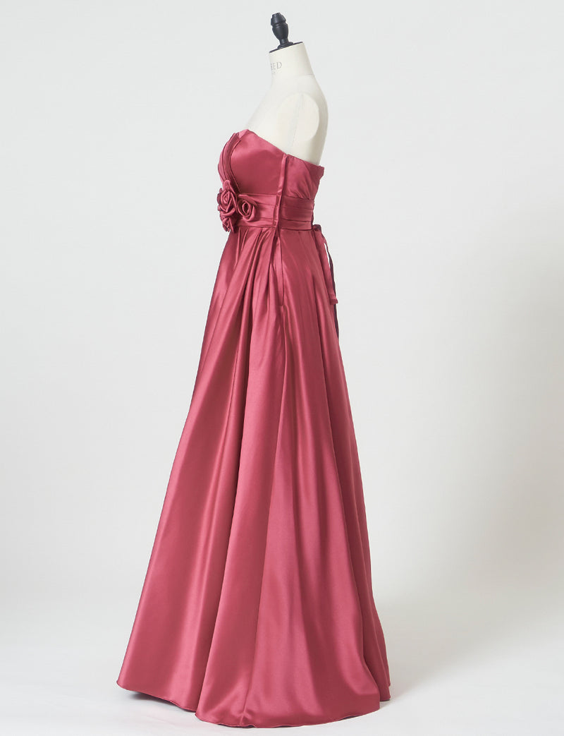 TWEED DRESS(ツイードドレス)のピンクローズロングドレス・サテン ｜TH1407-1-PKRのトルソー全身側面画像です。