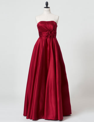 TWEED DRESS(ツイードドレス)のレッドロングドレス・サテン ｜TH1407-1-RDのトルソー全身正面画像です。